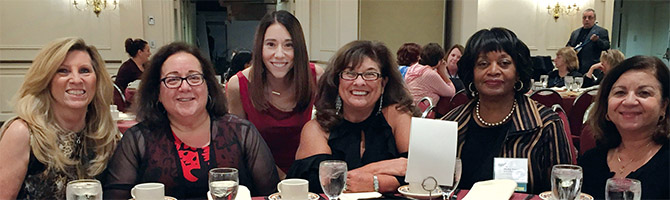 NYSUT Executive Vice President Jolene T. DiBrango (third from left) surrounded by NYSUT SRP at-large directors, (from left), Karen Lee Arthmann, Deborah Paulin, Sandie Carner-Shafran, Shelvy Young Abrams and Angie Rivera at the 2017 SRP Leadership Conference.